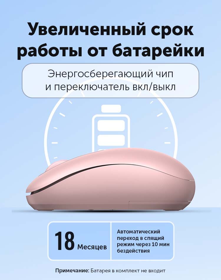 Беспроводная мышь Ugreen MU105-90686 Portable Wireless Mouse Cherry Pink — фото 1