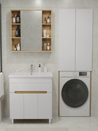 Изображение товара Шкаф напольный SanStar Модена для стиральной машины для ванной комнаты белый, дуб вотан