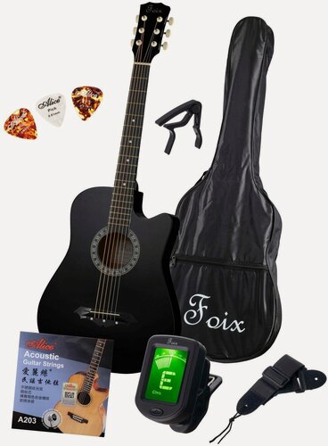 Изображение товара FFG-2038CAP-BK Акустическая гитара+Аксессуары, черная, Foix