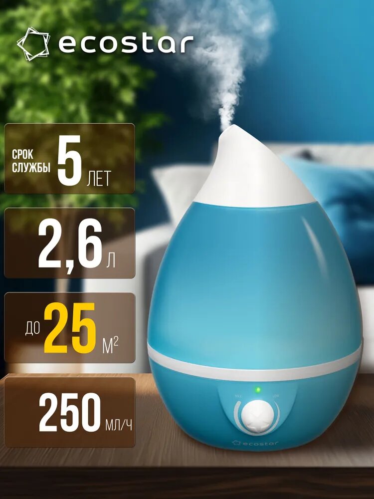 Увлажнитель воздуха Ecostar для дома серии HAPPY  ESH HP250 2 6M BL  голубой
