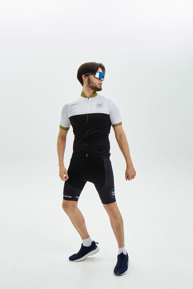 Велокомплект Kapvoe Велоодежда джерси и шорты для велосипедистов бибы велошорты велоджерси велоштаны велокостюм велоформа размер L черный/белый/оливковый