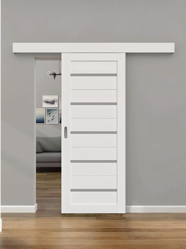 Изображение товара Раздвижная дверь ECO 1 цвет: белоснежная шагрень размер: 900х2000 мм ( комплект: полотно + раздвижной механизм + добор)