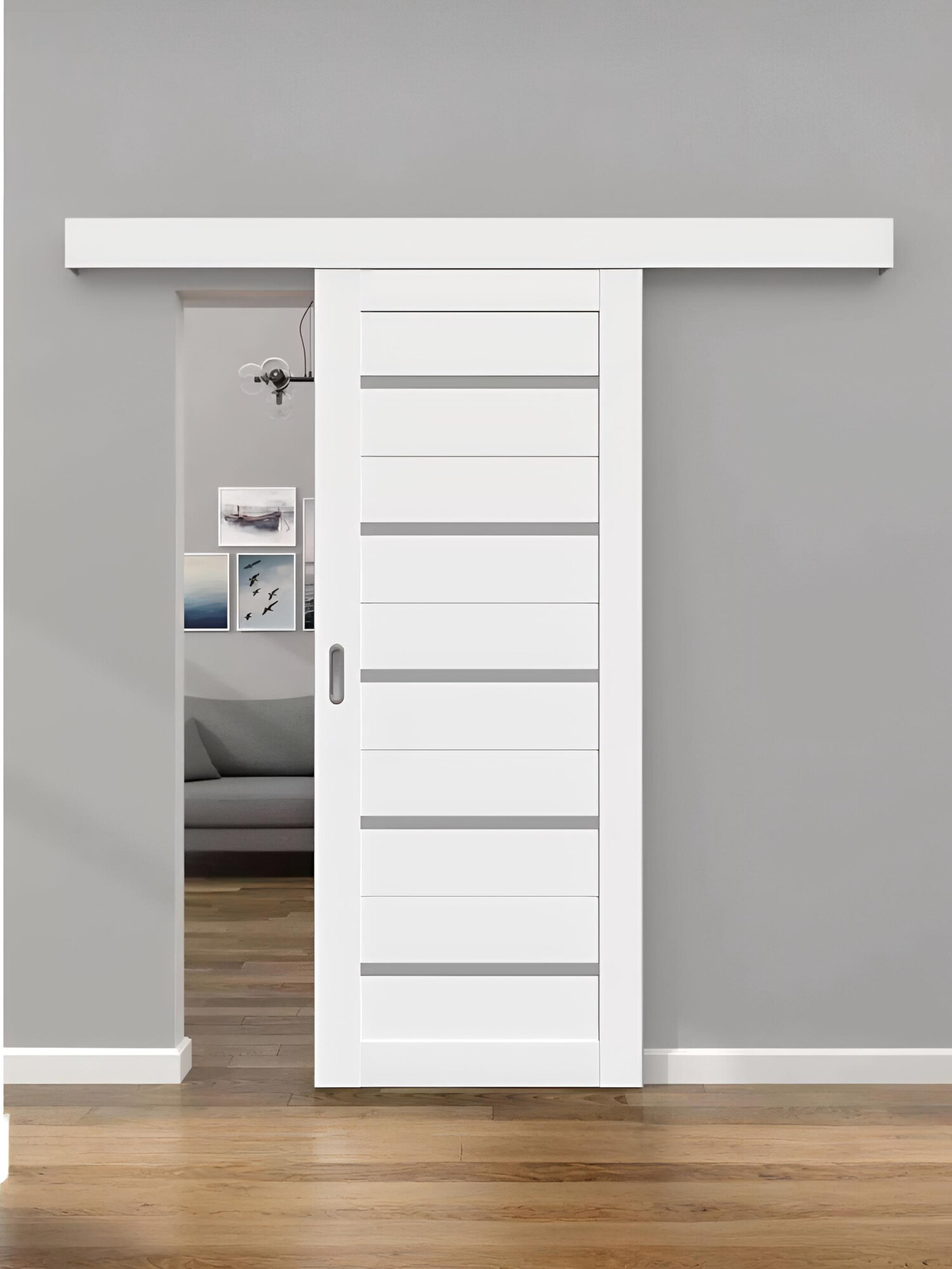 Раздвижная дверь ECO 1 цвет: белоснежная шагрень размер: 900х2000 мм ( комплект: полотно + раздвижной механизм + добор)