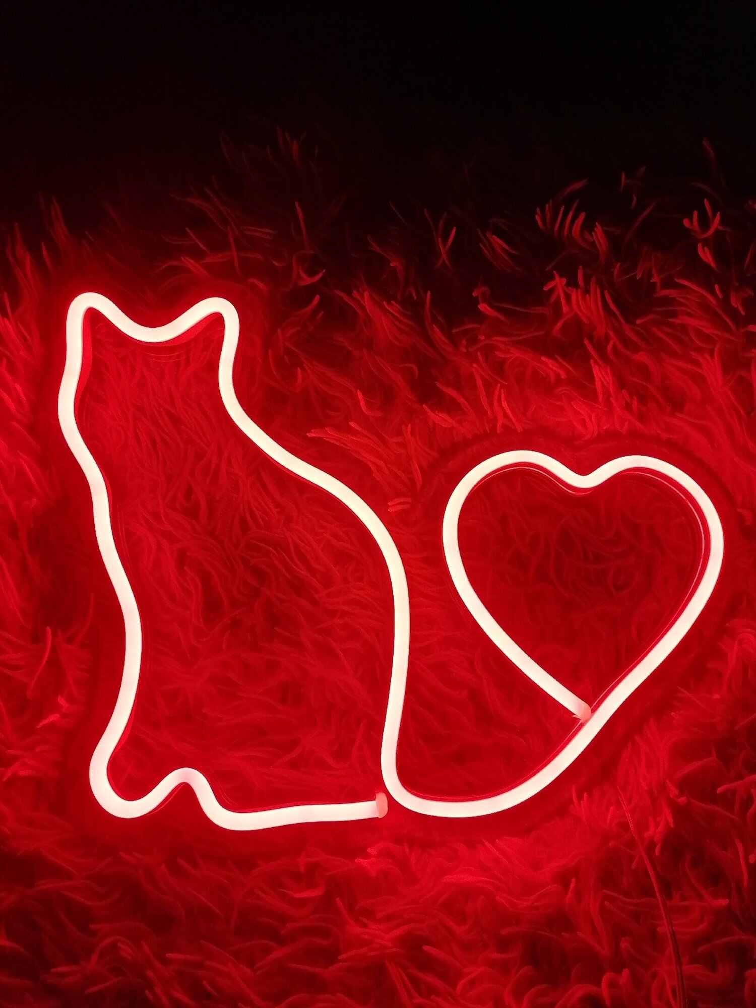 Неоновый светильник Кошка с сердцем Красный - фотография № 1