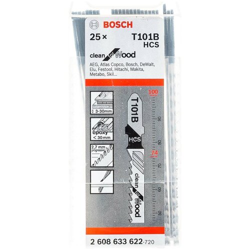 Полотна для электролобзика по дереву 100 мм T101B 25 шт Bosch Clean for Wood 2608633622