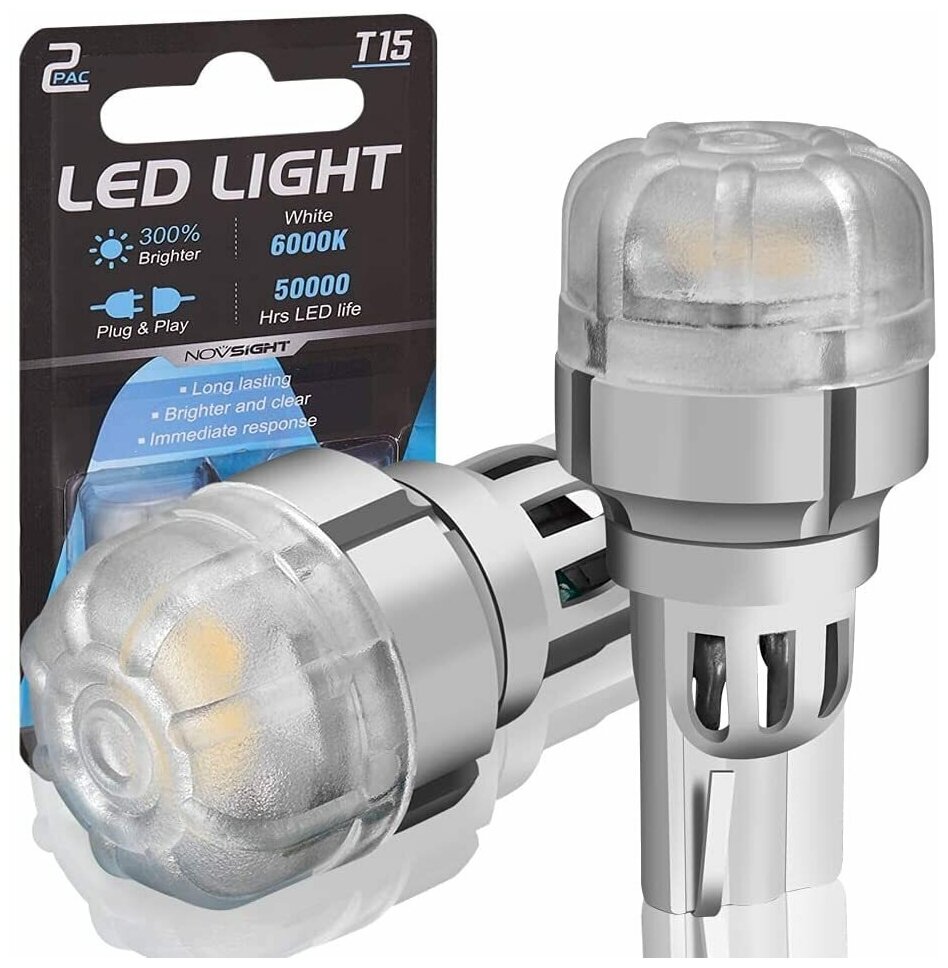 Светодиодная лампа Novsight T15 W16W цоколь W2.1x9.5d 2шт 6000К белый свет LED автомобильная