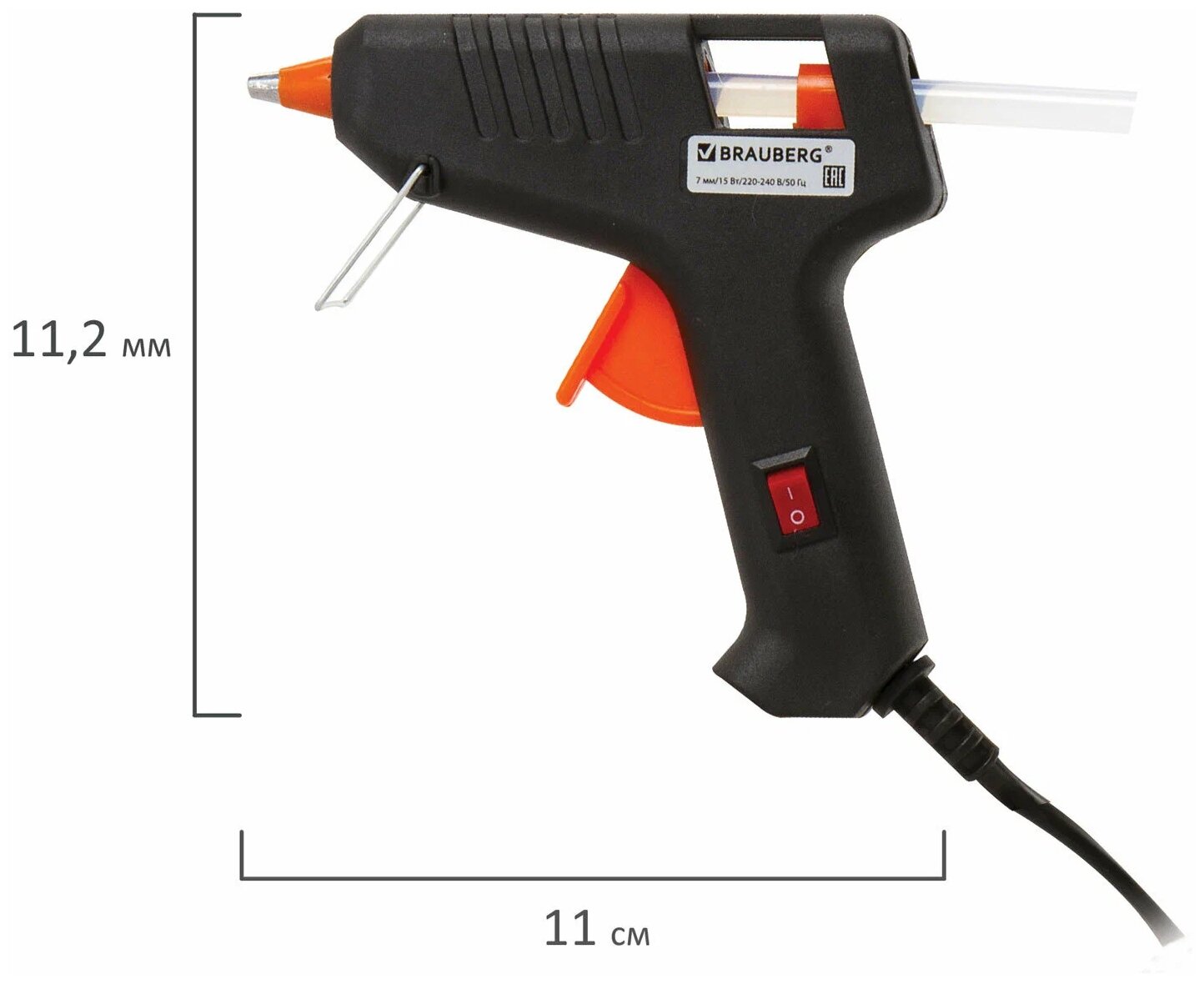 Клеевой пистолет 15Вт для стержня 7мм, с выключателем, BRAUBERG, в блистере, 671051 - фотография № 6