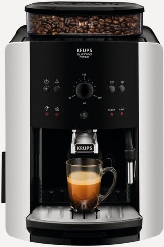 Изображение товара Кофеварка Krups Arabica EA811810, рожок из металла, 15 бар, черная/серебристая