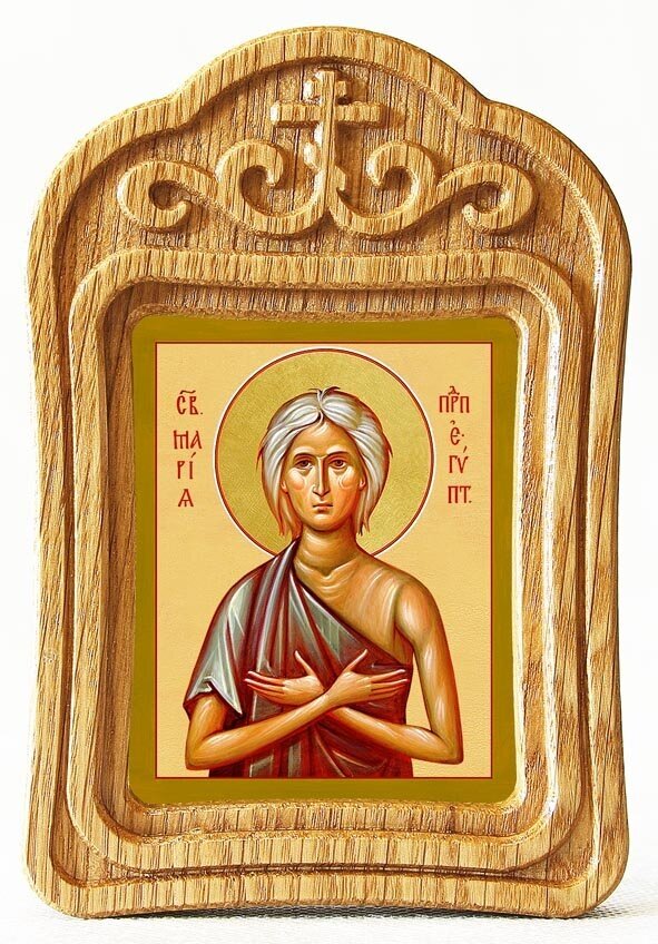 Преподобная Мария Египетская, икона в резной деревянной рамке