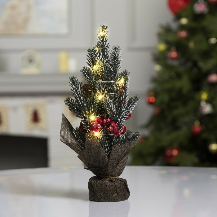 Светодиодная фигура «Ёлка с ягодами и шишками» 8.5×29×6.5 см пластик батарейки CR2032×2 (в комплекте) свечение тёплое белое