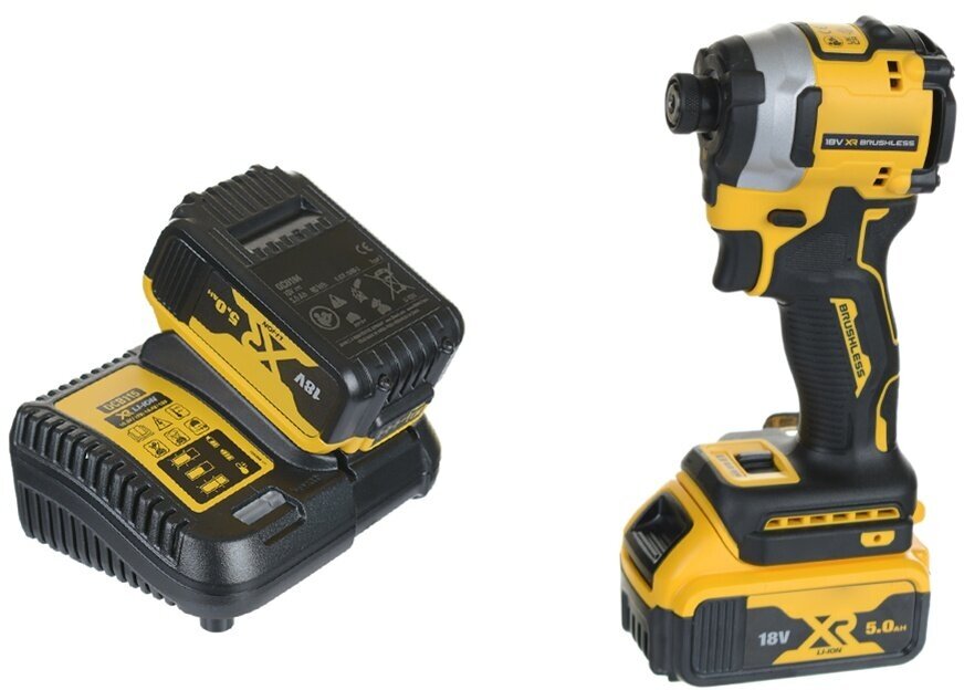 Аккумуляторный импульсный шуруповерт DEWALT, 18 В, 206 Нм, 3800 уд/мин, 3250 об/мин, с 2 АКБ 5 АЧ и ЗУ, в кейсе TSTAK, DCF850P2T - фото №1