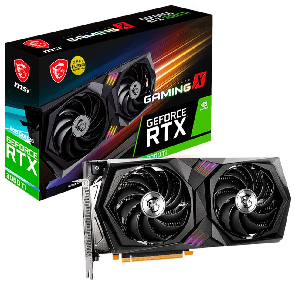 Видеокарта MSI GeForce RTX 3060 Ti 8 ГБ (MSI RTX 3060 Ti GAMING X 8G), rev. 2.0 (LHR)