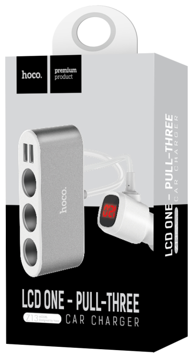 Разветвитель прикуривателя на 2 USB+ 3 прикуривателя (display), Z13, Hoco, белый