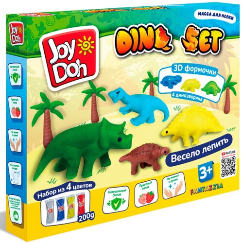 Набор для творчества Масса для лепки Joy Doh набор DINO set-динозаврики, 3d формы , 9 аксессуаров, 4 пакетика с тестом DINO-200 bag