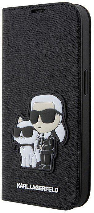 Lagerfeld для iPhone 13 Pro Max чехол PU Saffiano NFT Karl & Choupette Booktype Black