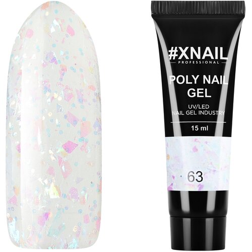 Xnail, Полигель POLY NAIL GEL 63 (с радужными хлопьями), 15 мл.