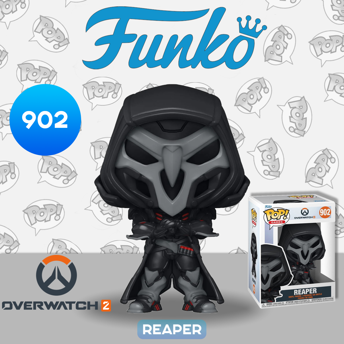 Фигурка Funko POP! Games Overwatch 2 Reaper (902) 59187 / Фигурка в виде персонажа игры "Overwatch 2", Жнец