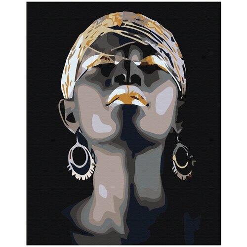 Картина по номерам на холсте с подрамником 40х50 см. Девушка, парень, любовь, страсть. Африканка с серьгами, арт. 2238/