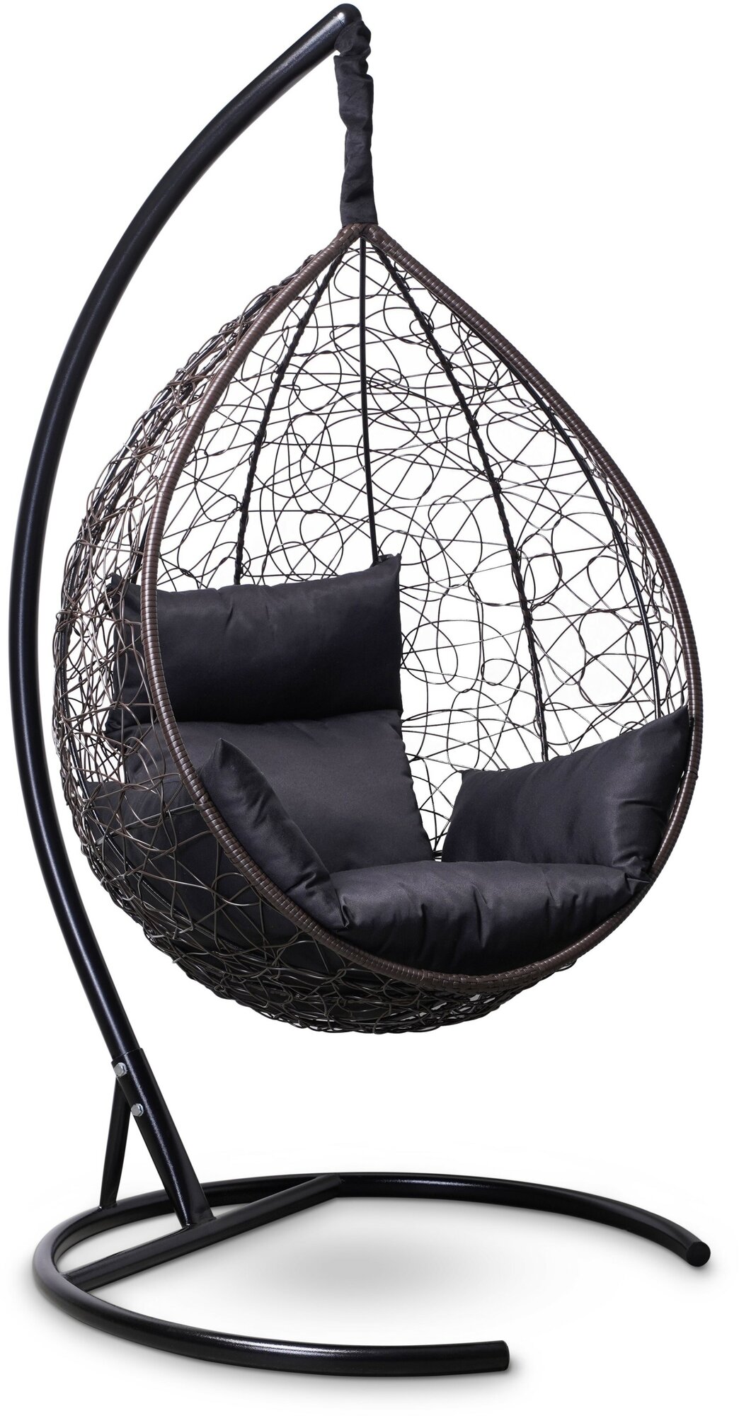 Подвесное кресло-кокон SEVILLA коричневый + каркас (черная подушка) - фотография № 1