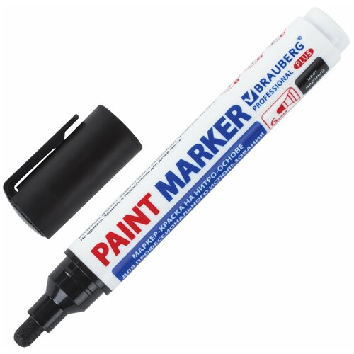 Маркер-краска лаковый (paint marker) 6 мм, черный, нитро-основа, BRAUBERG PRO PLUS EXTRA, 151451, (6 шт.)