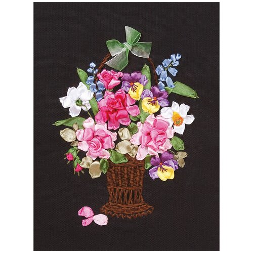 PANNA Набор для вышивания лентами и нитками Цветы для любимой (C-1157), разноцветный, 26 х 19.5 см