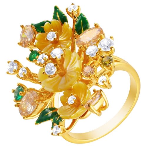 фото Element47 кольцо из серебра 925 пробы с перламутром, кубическим цирконием и эмалью sr28866-r3_ko_sh_enam_001_yg, размер 17