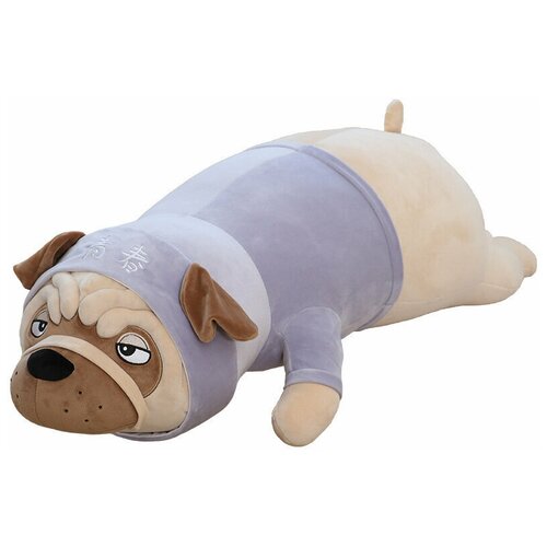 Мягкая игрушка подушка антистресс для сна Собака Мопс 90 см Голубой