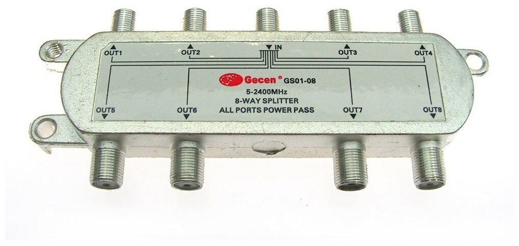 Вседиапазонный делитель Gecen GS01-08 на 8 точек для спутникового эфирного кабельного тв