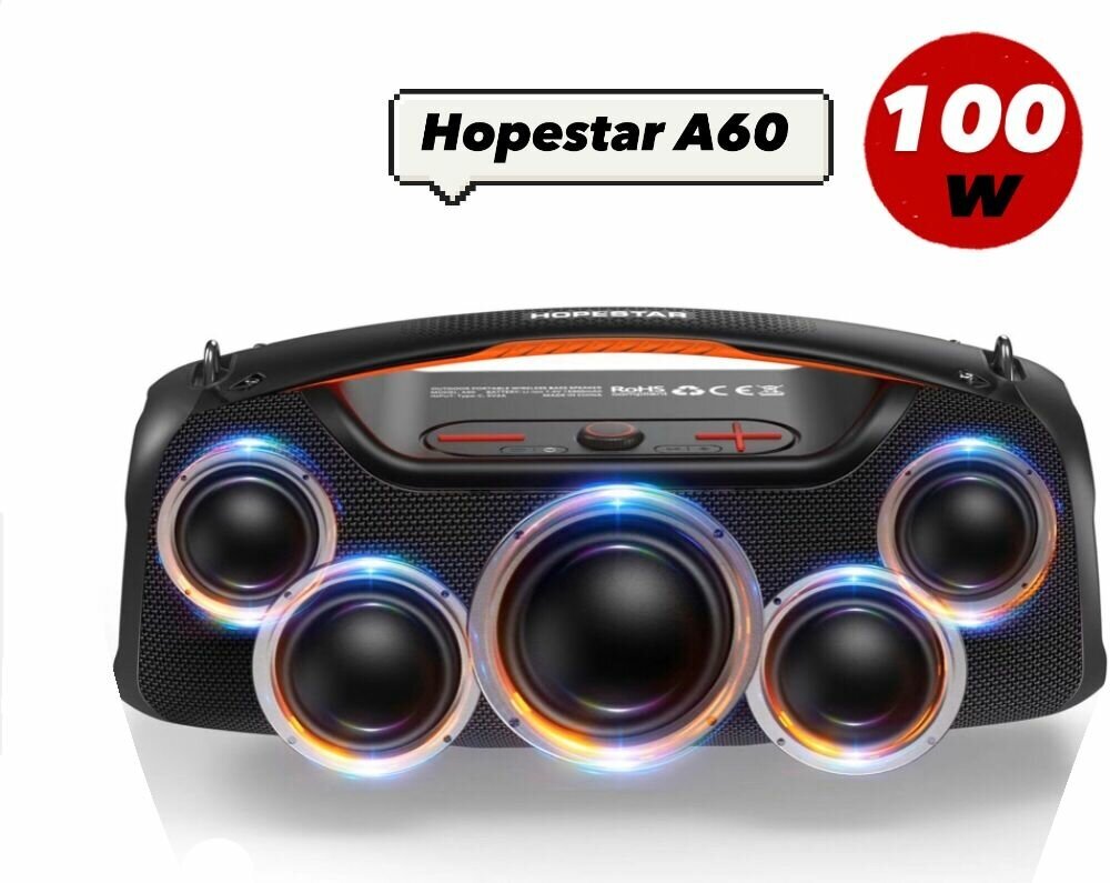 Портативная Беспроводная Bluetooth Колонка Hopestar A60 100W / Караоке Система / Беспроводной Микрофон