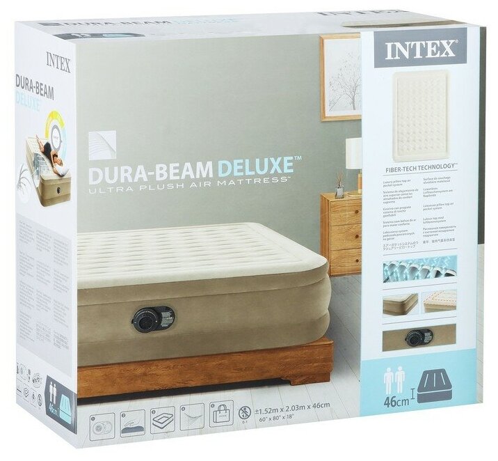 Двуспальная надувная кровать Intex 64428 Ultra Plush Airbed With Fiber-Tech + насос (152х203х46см) - фотография № 8