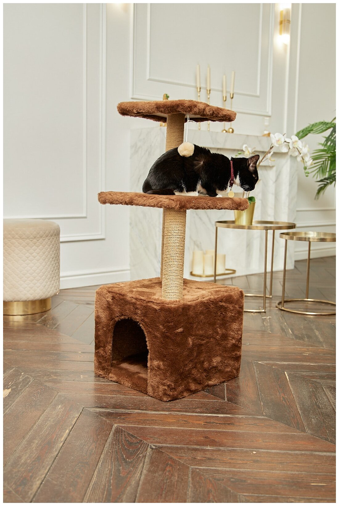 Домик для кошки с когтеточкой и лежанкой (Эц) недорогой игровой комплекс, когтеточка с домиком коричневый - фотография № 3