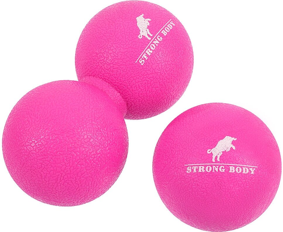Набор твердых массажных мячей для МФР STRONG BODY, классический и сдвоенный: 6 см, 6х12 см (массажный ролик, массажный валик) - фотография № 2