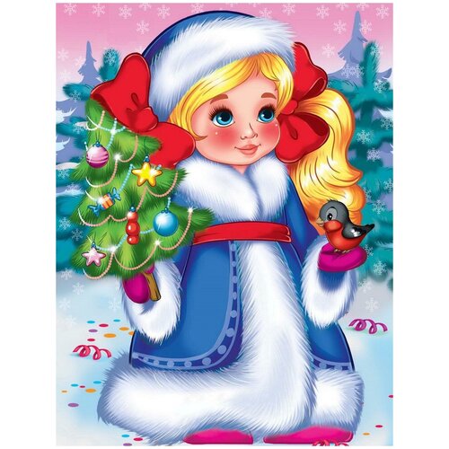 фото Алмазная мозаика 17×22 см, с подрамником, с полным заполнением, 18 цв. «снежная девочка с ёлочкой и снегирем» нет бренда