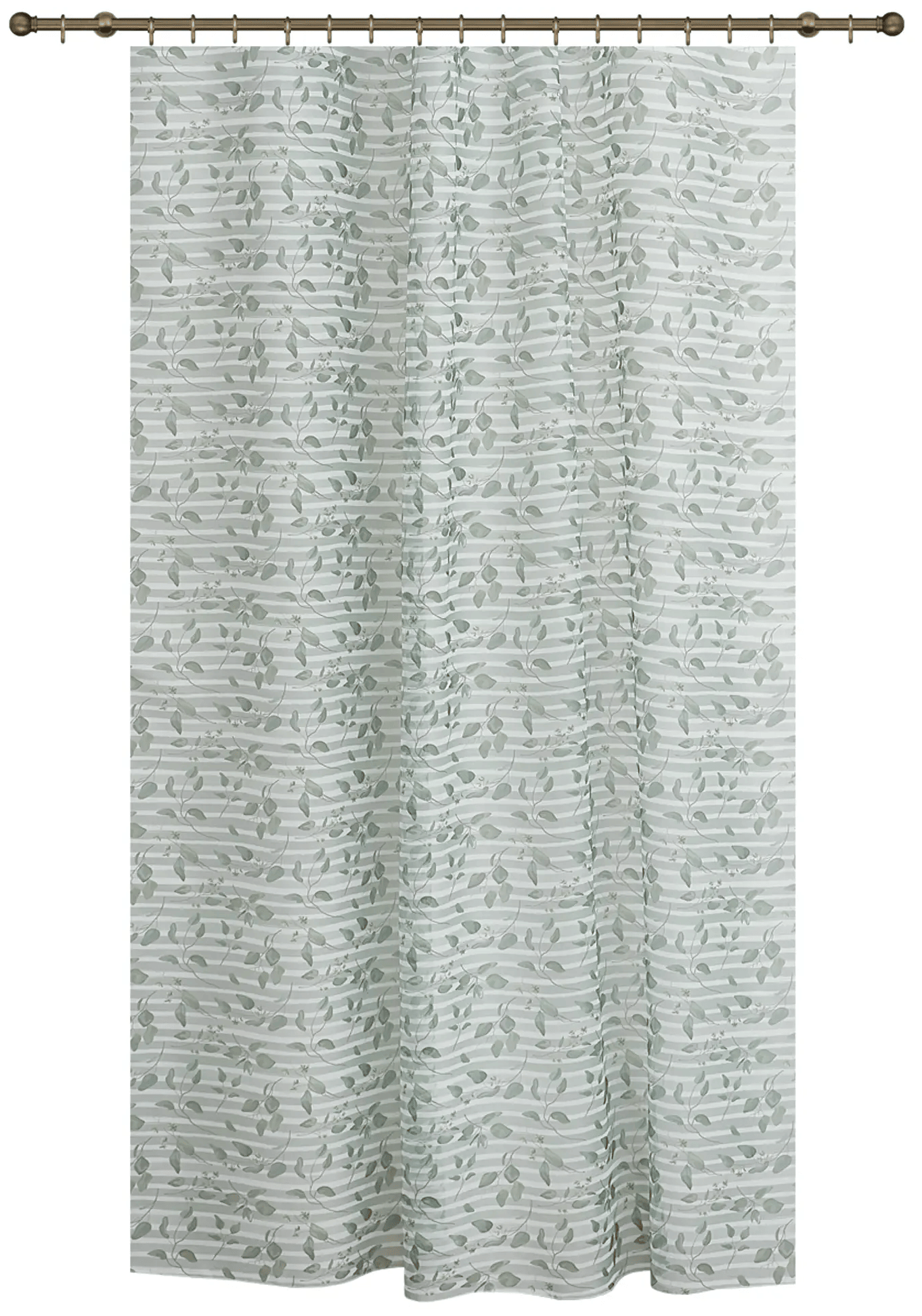 Тюль на ленте для кухни Листья полосы 140x180 см цвет зеленый - фотография № 1
