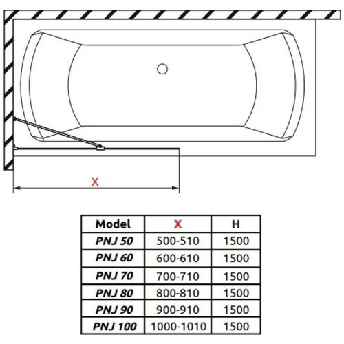 Шторка на ванну Radaway Idea Black PNJ II 60 10001060-54-01 шторка на ванну radaway modo pnj black 70 10006070 54 01 black прозрачное