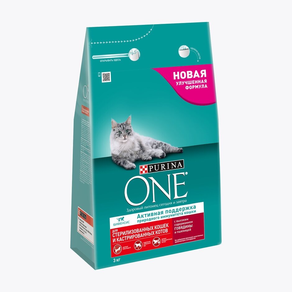 Purina One сухой корм для стерилизованных кошек с говядиной и пшеницей - 3 кг