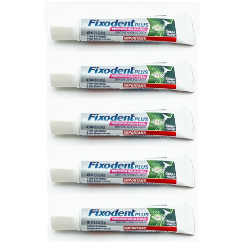 Fixodent Plus Крем для фиксации съемных зубных протезов, 5 тюбиков по 10г