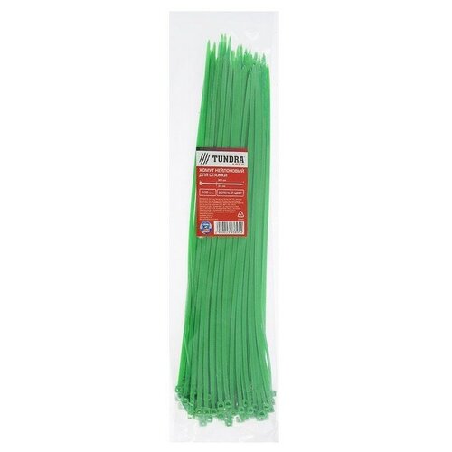 Хомут нейлоновый тундра krep, для стяжки, 3.6х300 мм, цвет зеленый, в упаковке 100 шт., TUNDRA