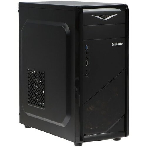 Корпус ExeGate Miditower EVO-8205, без БП, ATX,1хUSB2.0, 1хUSB3.0, чёрный с голубой подсветкой корпус для компьютера exegate miditower exegate evo 8225 atx без бп ex292858rus black