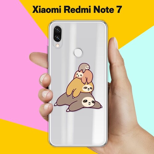 Силиконовый чехол 4 ленивца на Xiaomi Redmi Note 7 силиконовый чехол на xiaomi redmi 4 сяоми редми 4 черно золотая клубника