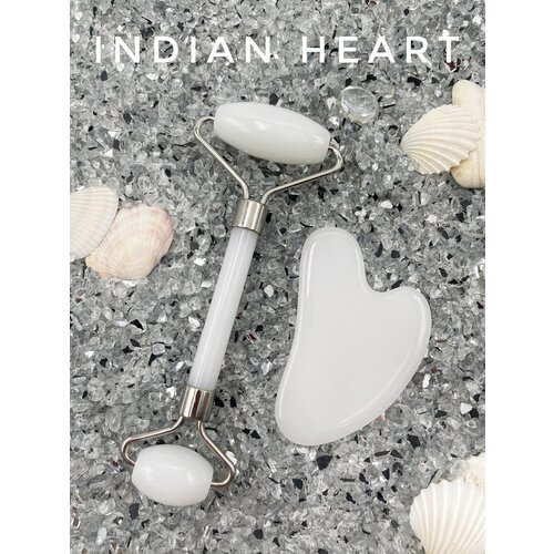INDIAN HEART Набор Гуаша / Массажёр для лица / Мезороллер для тела / Ролик Гуаша / Роллер и скребок для массажа