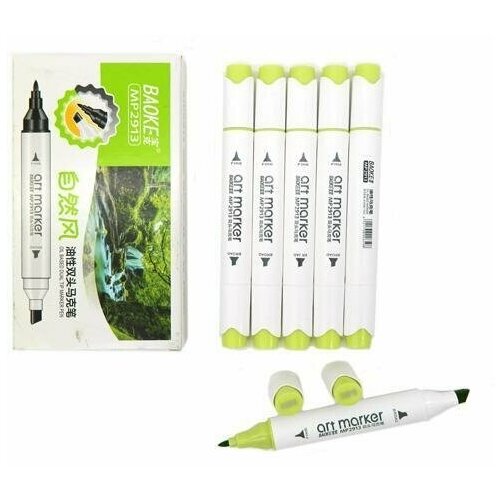 Маркер художественный двусторонний GG010 овальный салатовый темный (48342) (6 шт.)