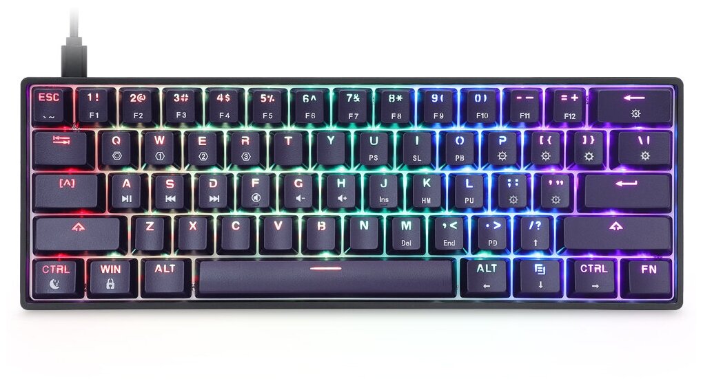 Игровая клавиатура Skyloong GK61 SK61, синие свичи Gateron Blue, черная,российская раскладка