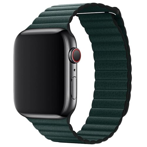 Премиум кожаный ремешок с регулировкой размера на магнитной застежке для Apple Watch Series 1-8 и Ultra - 42/44/45/49 мм (эпл вотч), темно-зеленый