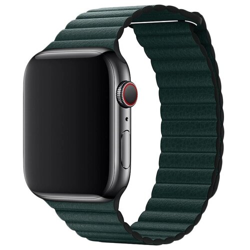 Премиум кожаный ремешок с регулировкой на магнитной застежке для Apple Watch Series 1-7 - 38/40/41 мм (эпл вотч), темно-зеленый