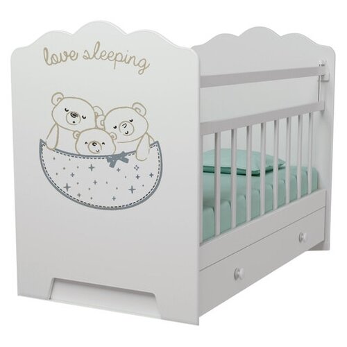 Кровать детская Love Sleeping маятник с ящиком (белый) (1200х600) ВДК 4790575 .