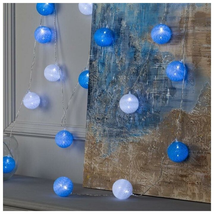 фото Гирлянда "Нить" 5 м с насадками "Клубки морские". IP20. прозрачная нить. 20 LED. свечение белое. 220 В