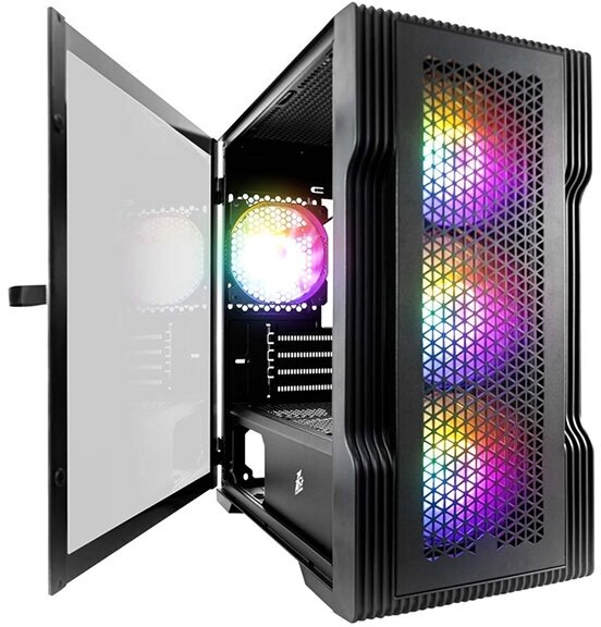 1STPLAYER Корпус Trilobite T3 Black / mATX, TG / 4x 120mm LED fans inc. / T3-BK-4F1