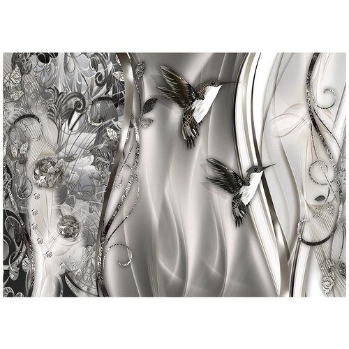 Колибри и алмазы черно-белые - Виниловые фотообои, (211х150 см) колибри цвет виниловые фотообои 211х150 см