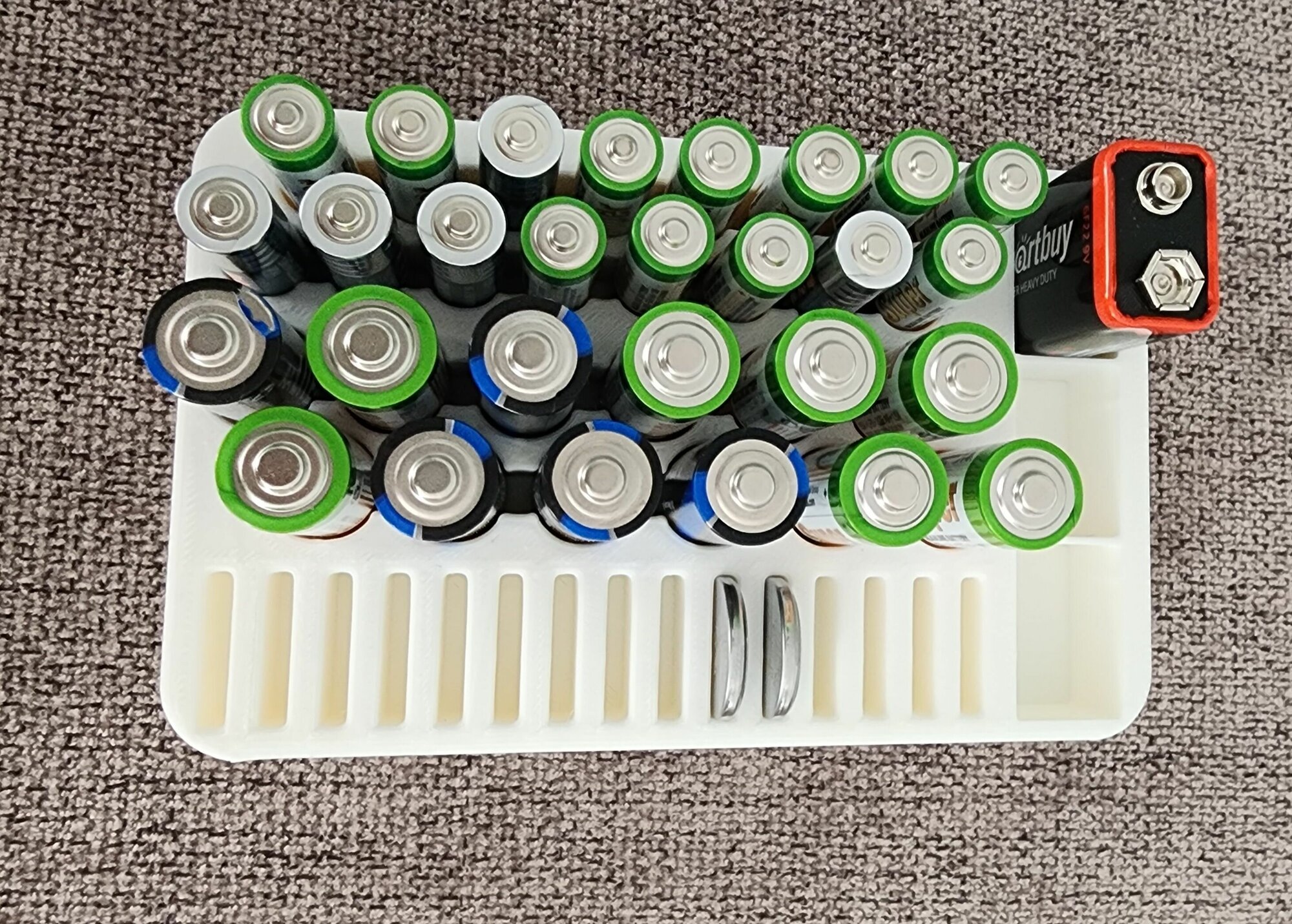 Органайзер для хранения батареек типа АА/AAA/крона/ CR2032, цвет белый - фотография № 5
